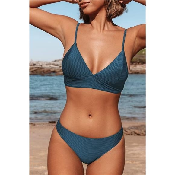 Women Bikini Set Solid Color Sexy Triangle Two Piece Swimsuit - Picture 3 of 6